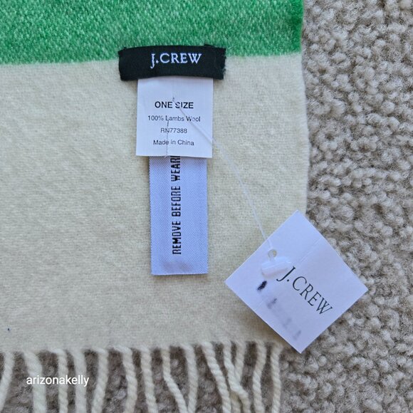 NWT J. Crew Wool Scarf Green White Stripe Rugby - Picture 3 of 11